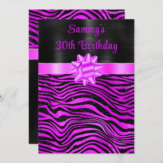 Purple and Black Zebra Stripes Birthday Party Kaart (Voorkant / Achterkant)