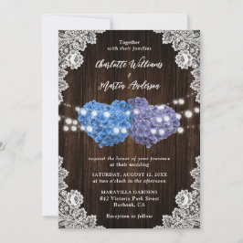 Purple and Blue Floral Hearts Wood Lace Wedding Kaart