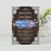 Purple and Blue Floral Hearts Wood Lace Wedding Kaart (Staand voorkant)