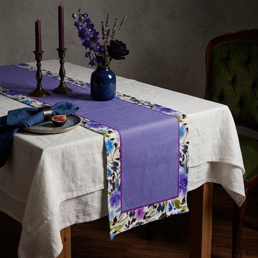 Purple and blue floral medium table runner korte tafelloper