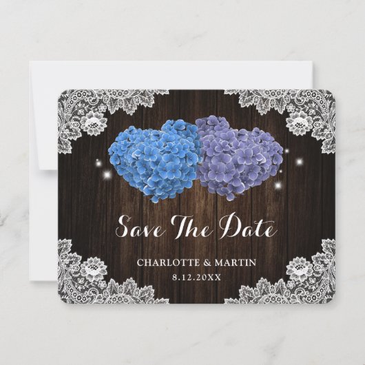 Purple and Blue Floral Wedding Save The Date Card (Voorkant)