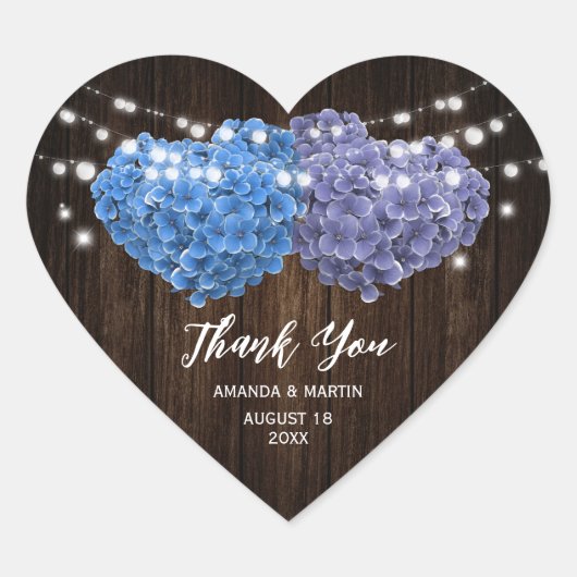 Purple and Blue Floral Wedding Thank You Hart Sticker (Voorkant)