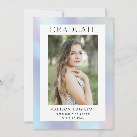 Purple and Blue Holographic Photo Graduation Party Kaart (Voorkant)