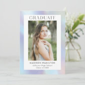 Purple and Blue Holographic Photo Graduation Party Kaart (Staand voorkant)