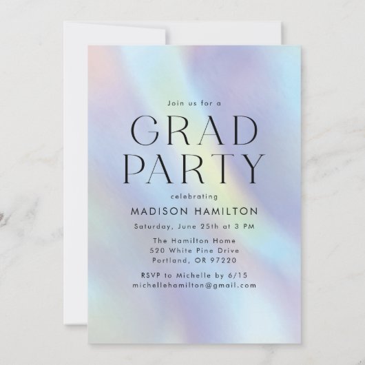 Purple and Blue Holographic Photo Graduation Party Kaart (Achterkant)