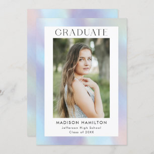 Purple and Blue Holographic Photo Graduation Party Kaart