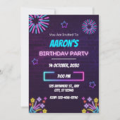 Purple and Blue Neon Glowing Birthday Party Kaart (Voorkant)