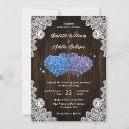 Purple and Blue Rustic Floral Lace Wood Wedding Kaart