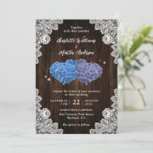 Purple and Blue Rustic Floral Lace Wood Wedding Kaart (Staand voorkant)