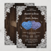Purple and Blue Rustic Floral Lace Wood Wedding Kaart (Voorkant / Achterkant)