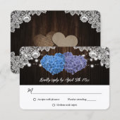 Purple and Blue Rustic Floral Lace Wood Wedding RSVP Kaartje (Voorkant / Achterkant)