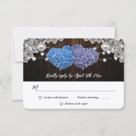 Purple and Blue Rustic Floral Lace Wood Wedding RSVP Kaartje