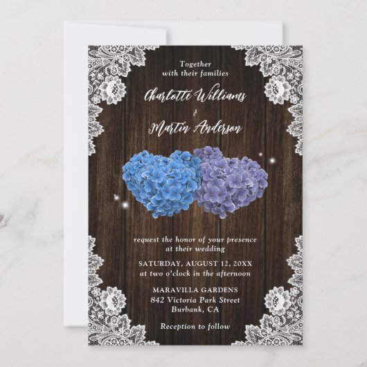 Purple and Blue Rustic Floral Wedding Kaart (Voorkant)