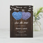 Purple and Blue Rustic Wood Floral Hearts Wedding Save The Date (Staand voorkant)