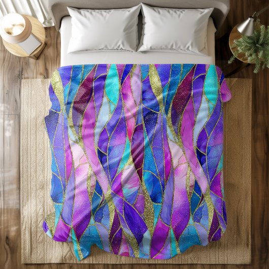 Purple and Blue Stained Glass Mosaic pattern Fleece Deken