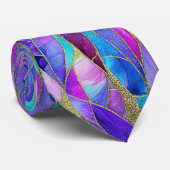 Purple and Blue Stained Glass Mosaic pattern Stropdas (Opgerold)