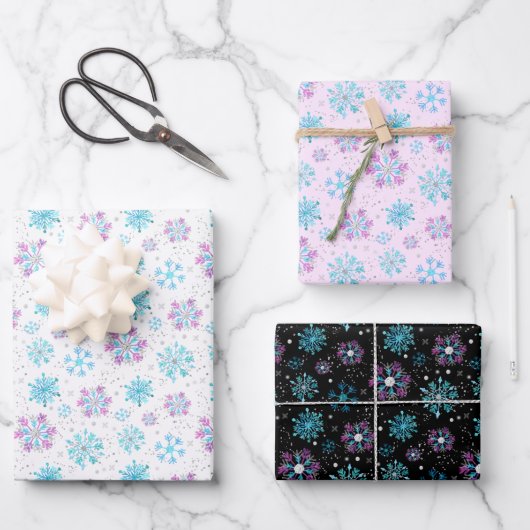 Purple and Blue Winter Snowflakes Pattern Inpakpapier Vel (Voorkant)