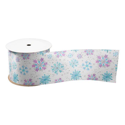 Purple and Blue Winter Snowflakes Pattern Satijnen Lint (Spoel)