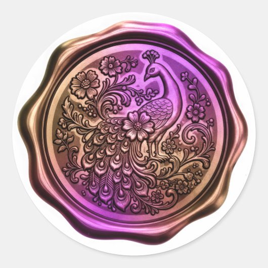 Purple and Copper Peacock Wax Look Seal Ronde Sticker (Voorkant)
