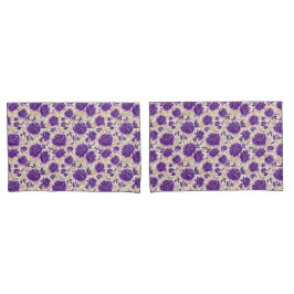 Purple and Cream Floral Pattern Pillowcases Kussensloop