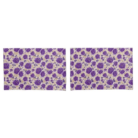 Purple and Cream Floral Pattern Pillowcases Kussensloop (Voorkant-Set)