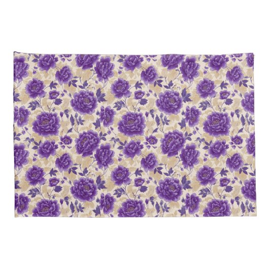 Purple and Cream Floral Pattern Pillowcases Kussensloop (Achterkant-Rechts)