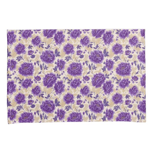 Purple and Cream Floral Pattern Pillowcases Kussensloop (Voorkant-Rechts)