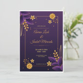 Purple and Gold Aesthetics Floral Save the Date Kaart (Staand voorkant)