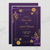 Purple and Gold Aesthetics Floral Save the Date Kaart (Voorkant / Achterkant)