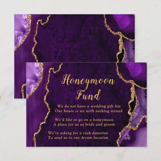 Purple and Gold Agate Honeymoon Fund Informatiekaartje (Voorkant / Achterkant)
