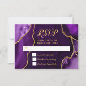 Purple and Gold Agate Marble RSVP Kaartje (Voorkant)