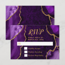 Purple and Gold Agate Marble RSVP Kaartje