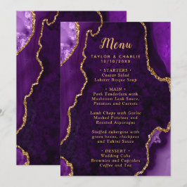 Purple and Gold Agate Marble Wedding Menu