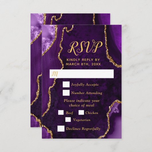 Purple and Gold Agate Meal Selection RSVP Kaartje (Voorkant / Achterkant)