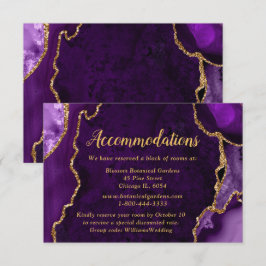 Purple and Gold Agate Wedding Accommodations Informatiekaartje
