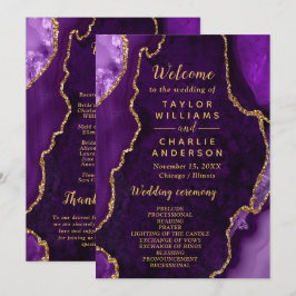 Purple and Gold Agate Wedding Program Programmakaart