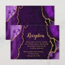 Purple and Gold Agate Wedding Reception Informatiekaartje