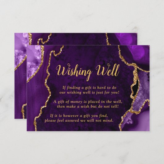 Purple and Gold Agate Wedding Wishing Well Informatiekaartje (Voorkant / Achterkant)