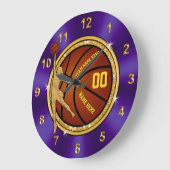 Purple and Gold Basketball Clock for Girls Team Grote Klok (Hoek)