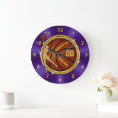 Purple and Gold Basketball Clock for Girls Team Grote Klok (Huis)