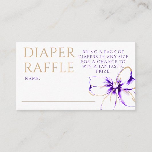 Purple and Gold Bow Diaper Raffle Ticket Informatiekaartje (Voorkant)