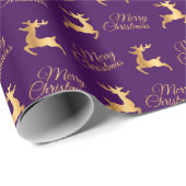 Purple and Gold Christmas Reindeers Cadeaupapier (Rol Hoek)