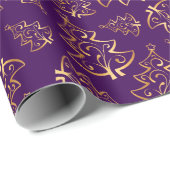 Purple and Gold Elegant Christmas Trees Cadeaupapier (Rol Hoek)