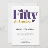 Purple and Gold Fifty & Fearless 50th Birthday Kaart (Voorkant)