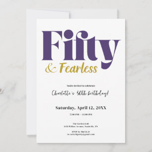 Purple and Gold Fifty & Fearless 50th Birthday Kaart