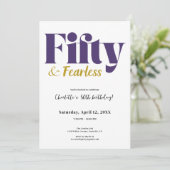 Purple and Gold Fifty & Fearless 50th Birthday Kaart (Staand voorkant)
