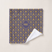 Purple and gold fleur-de-lys quatrefoil pattern bad handdoek (Wasdoekje)