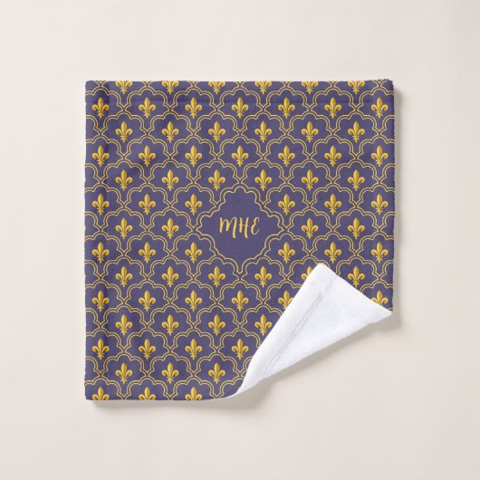 Purple and gold fleur-de-lys quatrefoil pattern bad handdoek (Wasdoekje)