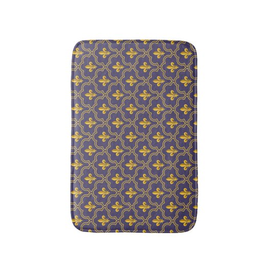 Purple and gold fleur-de-lys quatrefoil pattern badmat (Voorkant Verticaal)