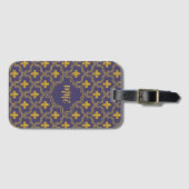 Purple and gold fleur-de-lys quatrefoil pattern bagagelabel (Voorkant (horizontaal))